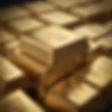 Close-up of gold bullion bars stacked elegantly.