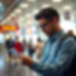 A traveler inspecting a bill