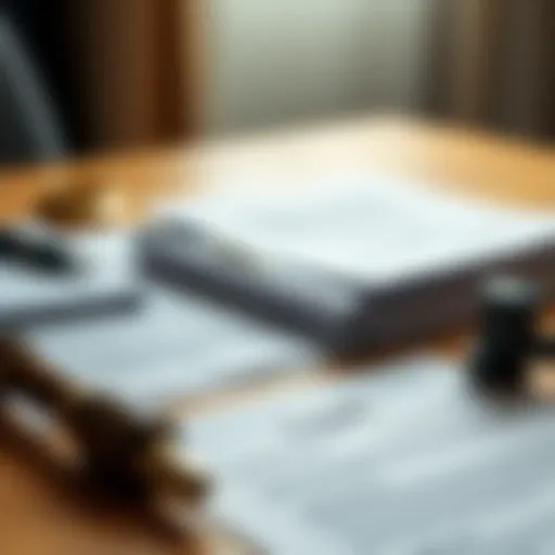 Legal documents and writing tools on a table