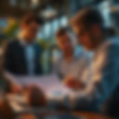 Corporate leaders analyzing data reports