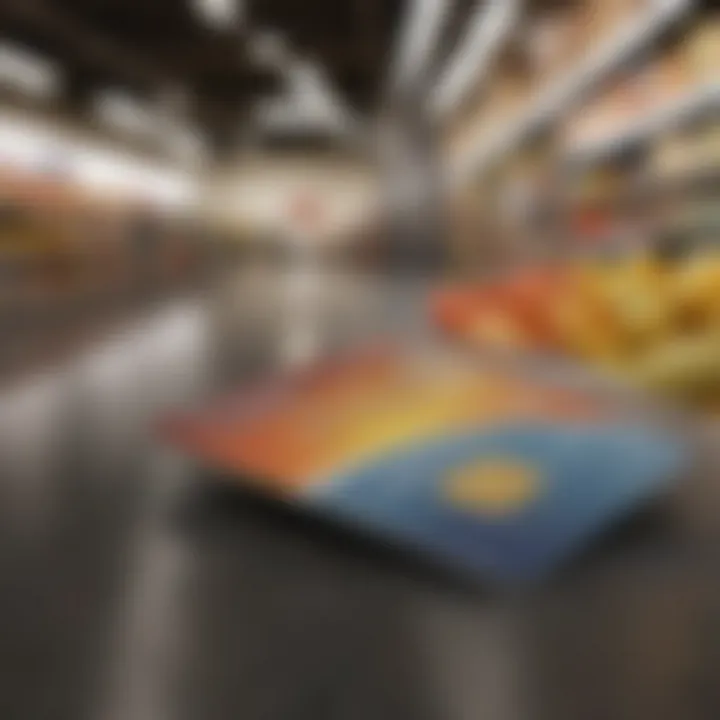 Close-up of a credit card with grocery items in the background