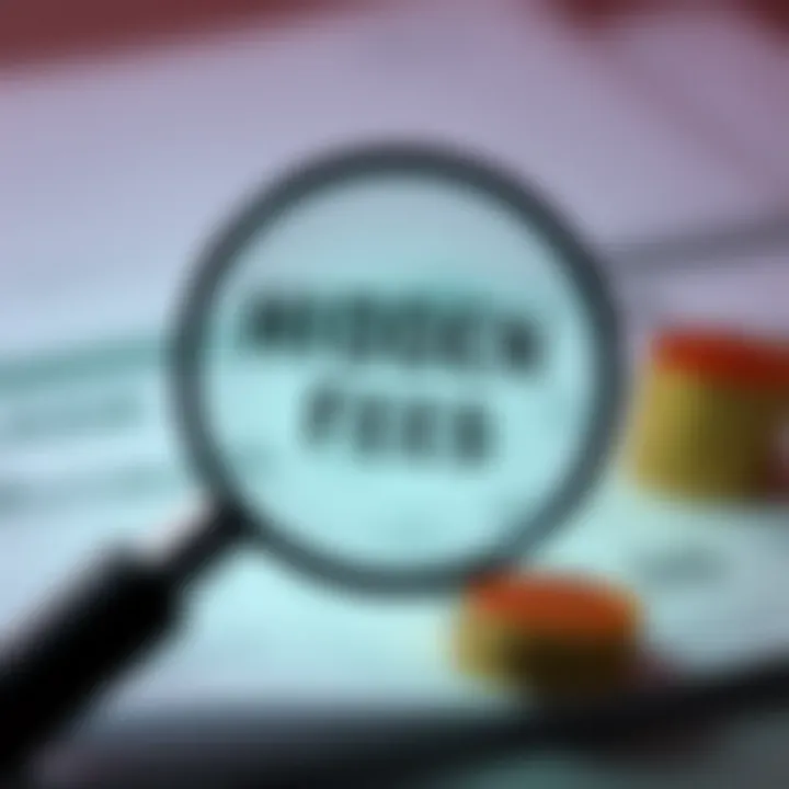 A magnifying glass focusing on hidden fees associated with bank accounts