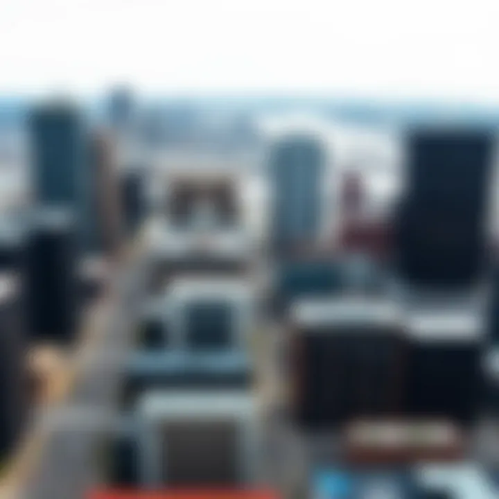 Aerial view of Detroit skyline showcasing modern architecture.