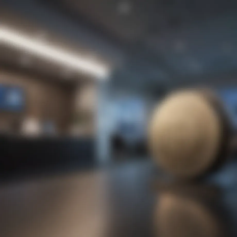 A modern bank office showcasing digital banking features