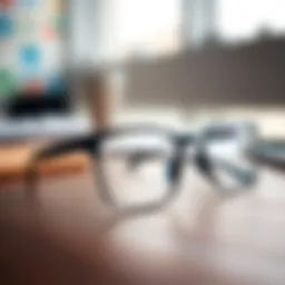 Close-up of a pair of stylish eyeglasses on a table