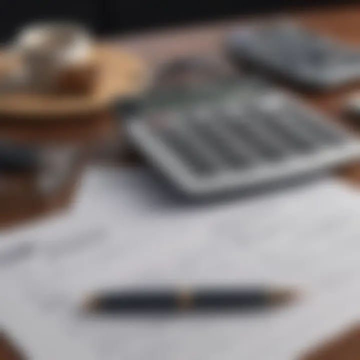 A close-up of tax documents and a calculator on a desk, symbolizing tax preparation.