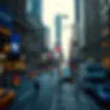 Overview of a bustling financial district in New York