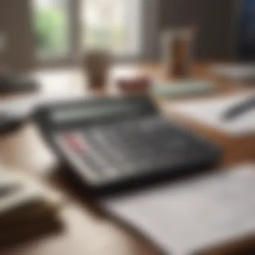 A calculator and tax documents on a desk