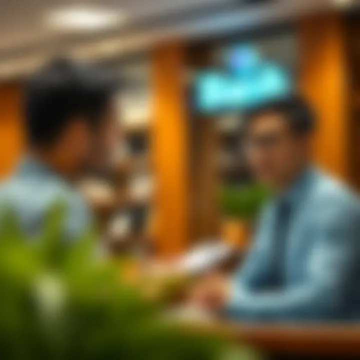 Entrepreneur discussing lending possibilities with bank representative