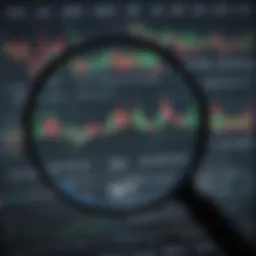 A magnifying glass over a stock market chart