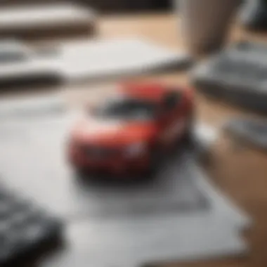 A calculator and a car title on a desk