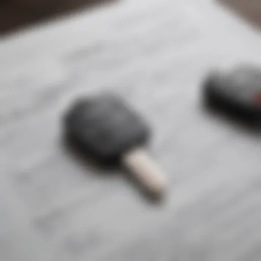 A close-up of a car keys on a financial document