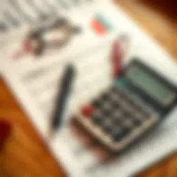 A calculator and financial documents representing budgeting for car loans.