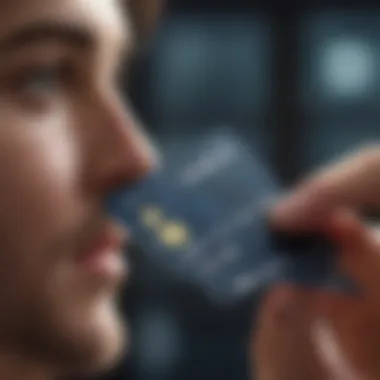 A close-up of a person analyzing terms and conditions for a credit card