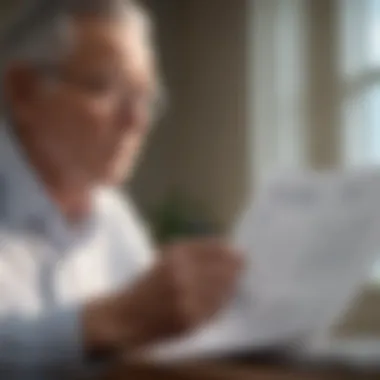 Close-up of a senior examining policy details