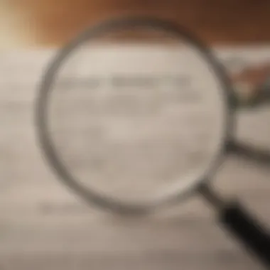 A magnifying glass over a contract representing mortgage terms