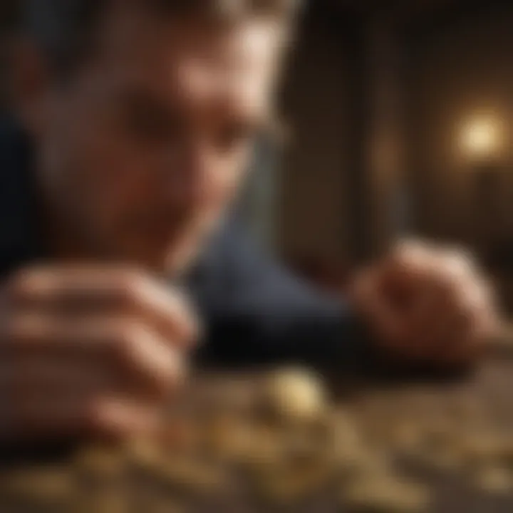 A professional evaluating a gold coin under proper lighting