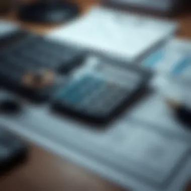 A calculator and mortgage documents on a desk.
