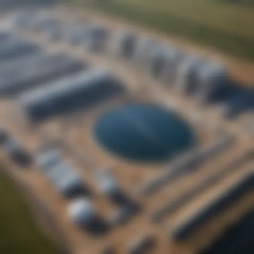 Aerial view of a modern water treatment facility showcasing advanced technology.