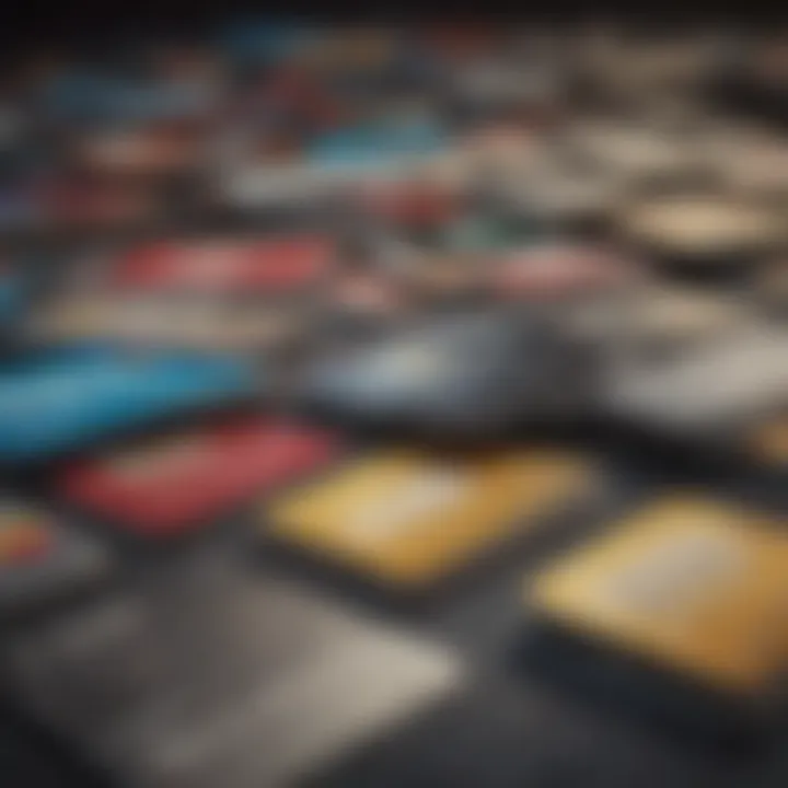 A diverse array of credit cards displayed on a surface, emphasizing various types.
