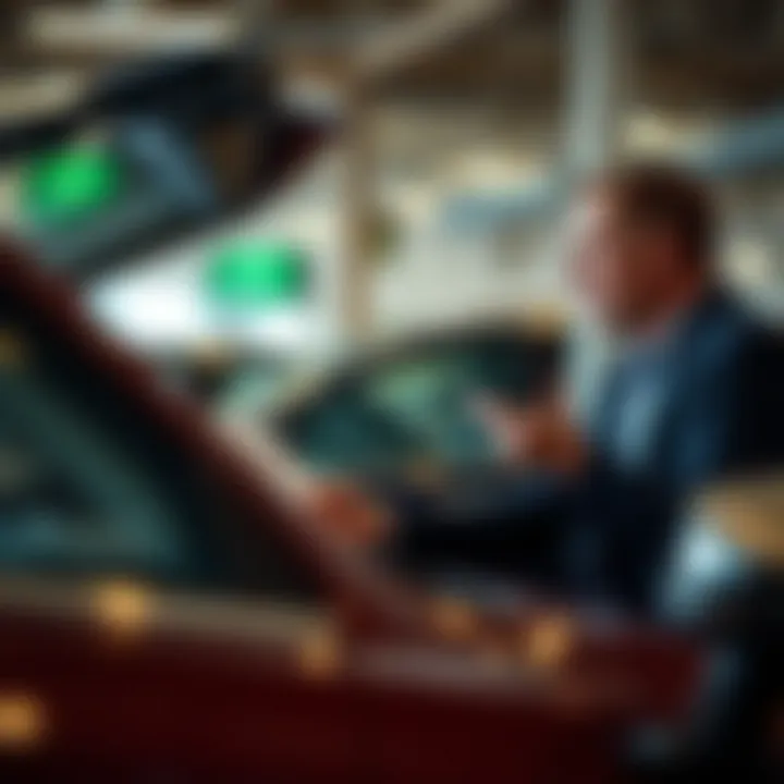 An individual negotiating with a car dealer over financing terms