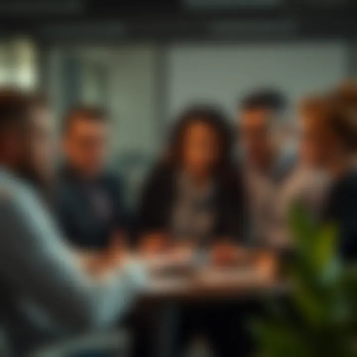 A brainstorming session with diverse professionals exchanging ideas