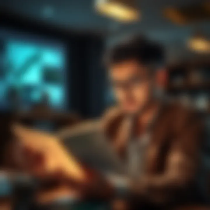 An individual reading a financial education book with focus