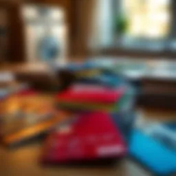 An array of prepaid cards displayed on a table.