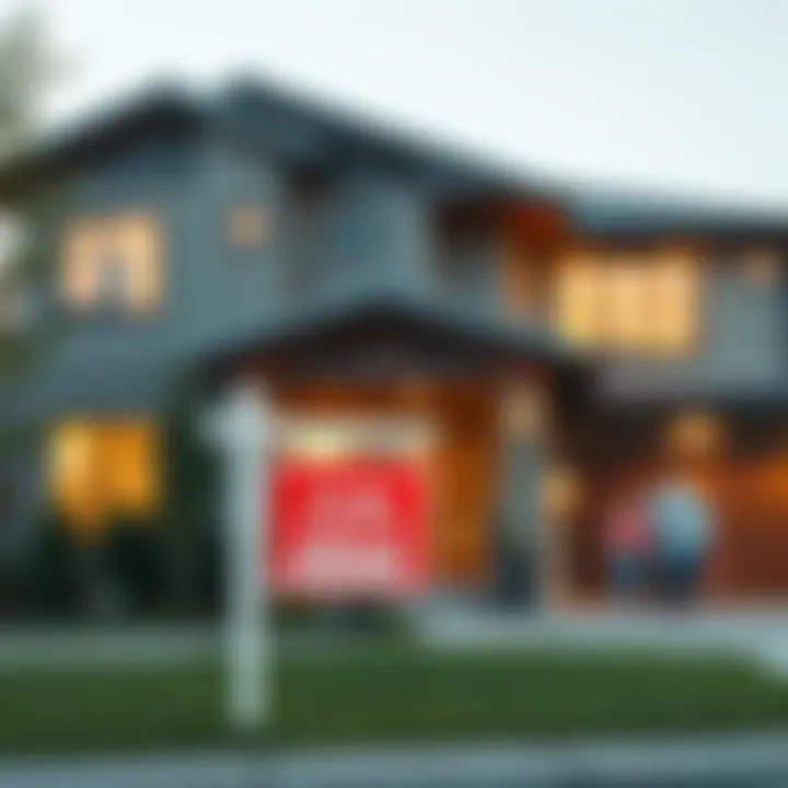 A modern house with a rental sign in front